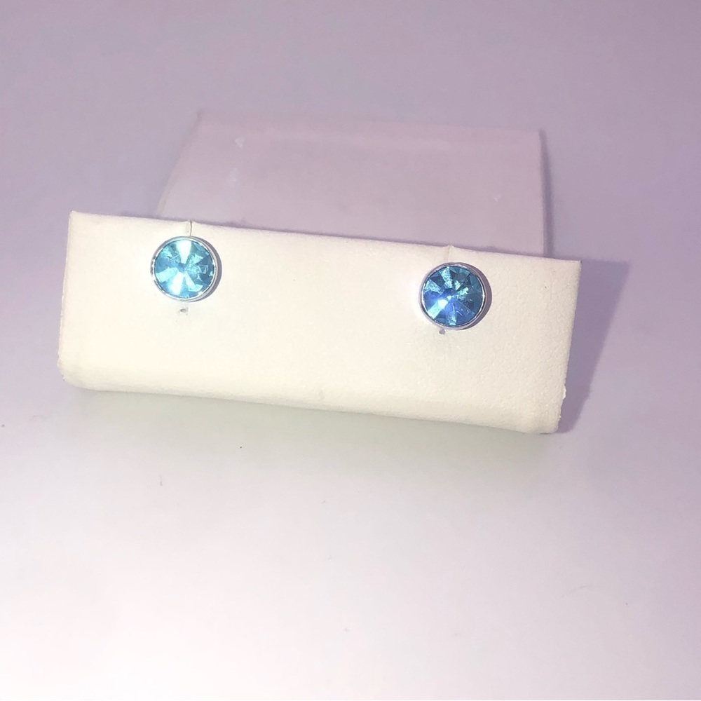 STERLING Silver Blue Topaz Colour Crystal Stud Earrings 7mm